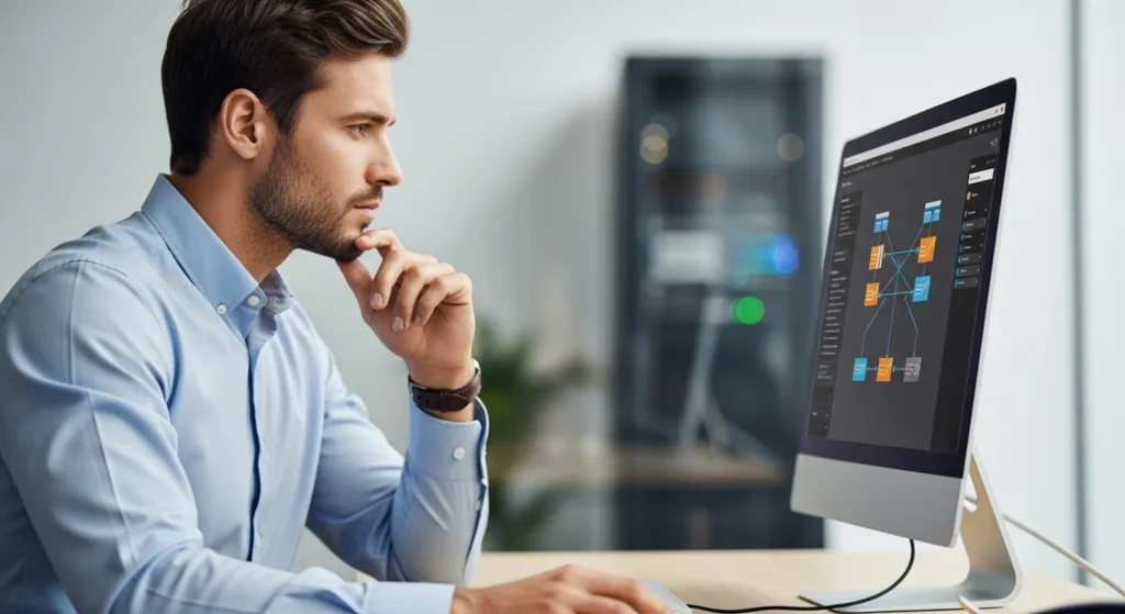 Technician analyzing a network diagram to understand, "How Does Allow Chrome to Access the Network in Your Firewall Work?"