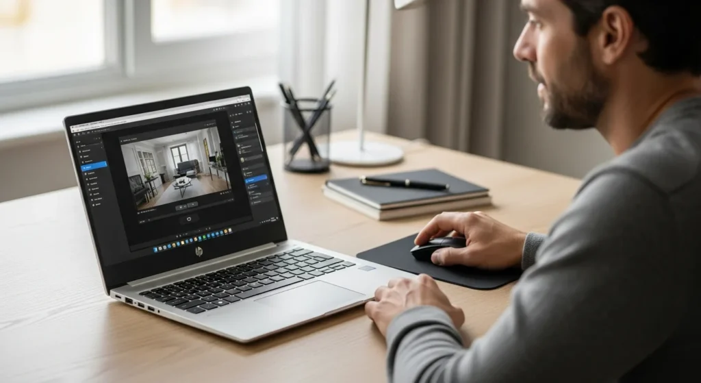 Man editing a photo on an HP laptop while using a mouse. Learn How To Screen Record On HP Laptop: Ultimate Gadgets & Gear Guide easily.
