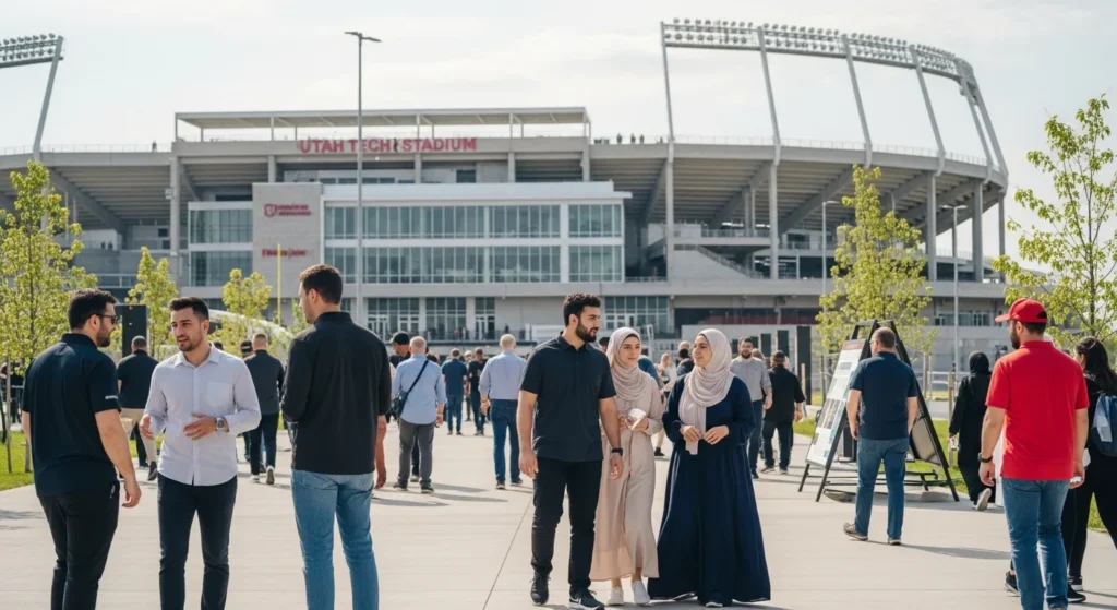 Attendees gather outside the Utah Tech Stadium. Discussing Utah Tech Stadium Benefits: General News & Updates 2026.