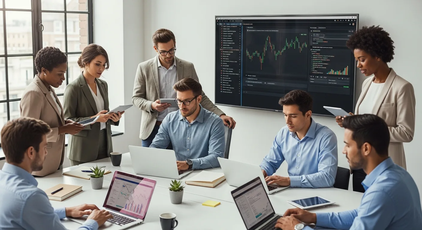 Professionals analyzing data for Fintech API: What It Is and How to Use It in 2026 in a modern office.