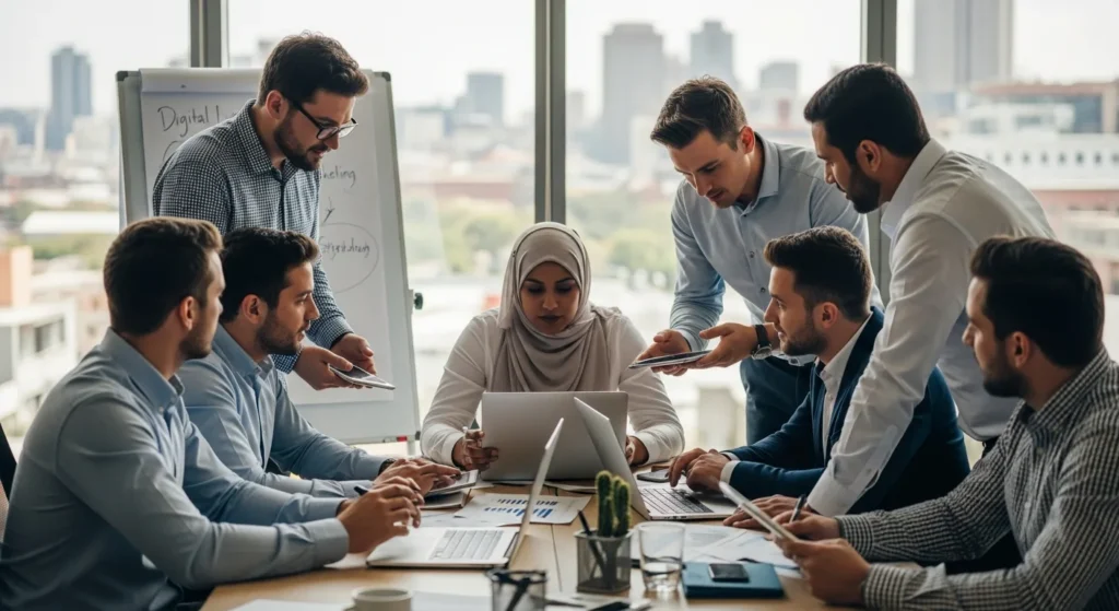 A team discussing: Should You Use SEO Companies in Johannesburg? Digital Marketing Guide.