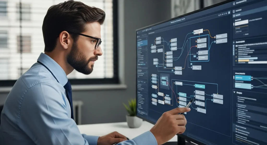 A professional using an automation finder tool to identify business processes for digital optimization.