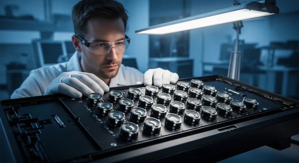 Close-up of a high-resolution screen showcasing back light unit lens technology patent innovations in a modern display.