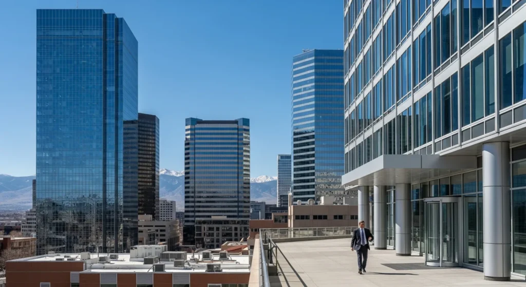 Sleek office buildings in the Denver Tech Center representing the modern enterprise and business landscape.