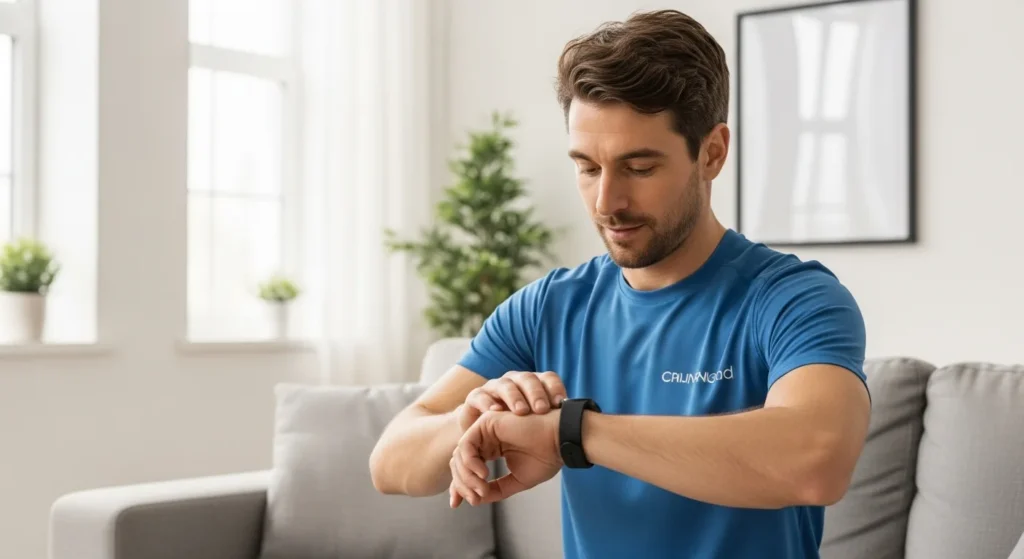 A man tracking health data to see how has the development of technology positively affected our wellness.